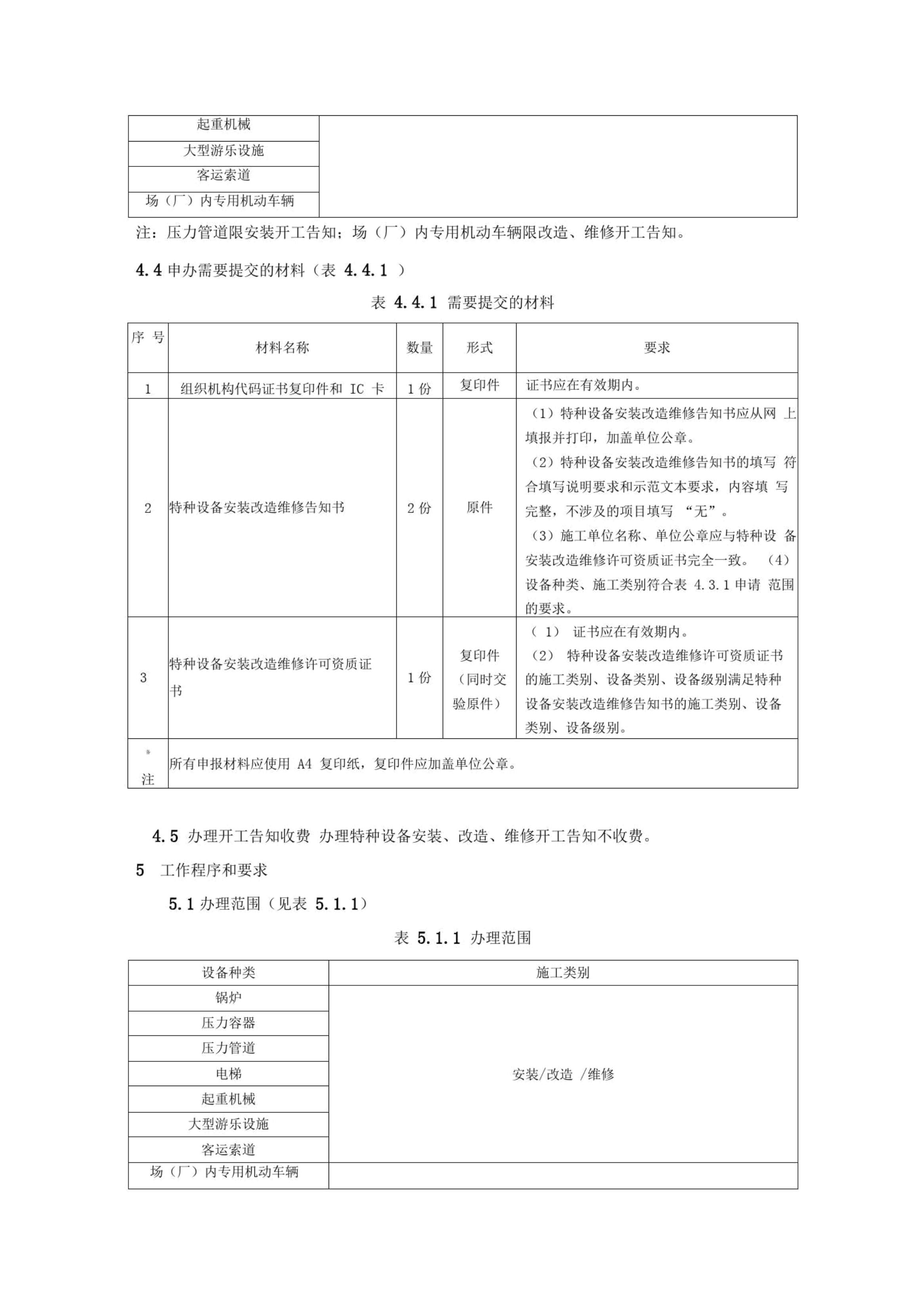 特种设备安装改造维修开工告知